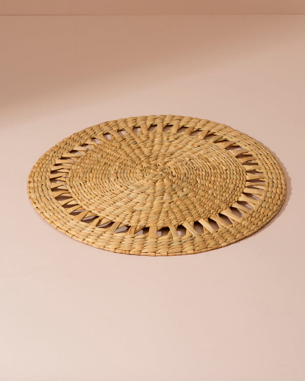 Kauna Grass Round Placemats set of 2 with natural woven straw circular design