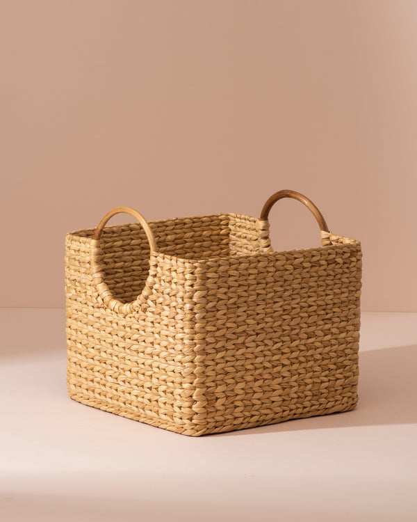 Medium Kauna Grass Storage Basket with Brass Ring Handles