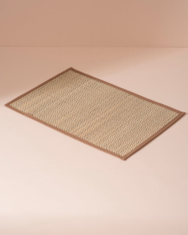 Light brown Madurkathi placemats set of 6 with beige tan herringbone pattern