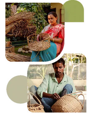 Handwoven natural fiber basket with sturdy handle in eco-friendly decor