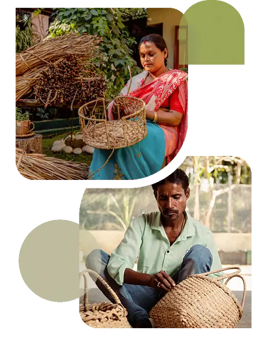 Handwoven natural fiber basket with sturdy handle in eco-friendly decor