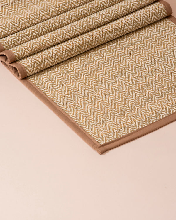 Beige herringbone woven placemats with brown border, set of 6