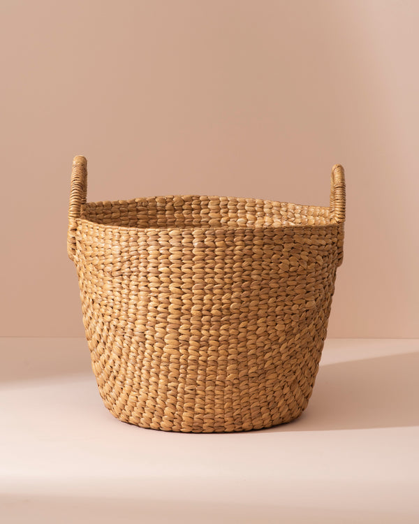 Medium water hyacinth storage basket with woven seagrass and sturdy handles