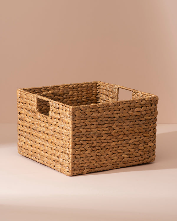 Medium water hyacinth storage basket with woven seagrass and handles