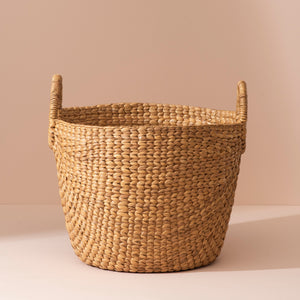 Medium water hyacinth storage basket with woven seagrass and sturdy handles
