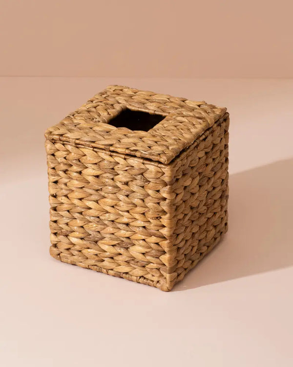 Square Water Hyacinth Tissue Box Cover in Natural Woven Seagrass