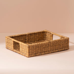 Rectangular water hyacinth tray with natural woven seagrass and integrated handles