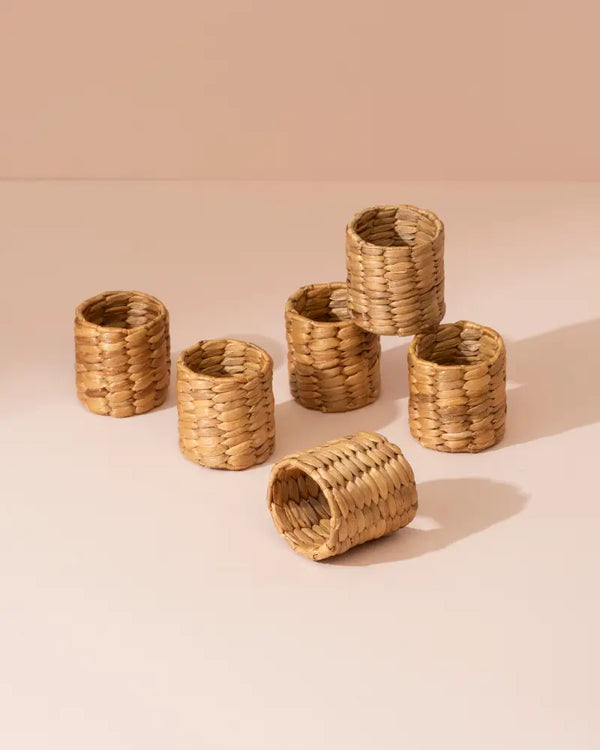 Handwoven water hyacinth napkin rings set of 6 with rustic texture